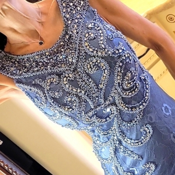 Lila Madison NY Blue/Gray Intricately Embellished Ballgown, XS - Picture 14 of 17